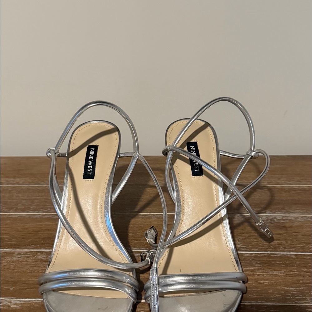 Nine West Metallic Silver Strappy Heels